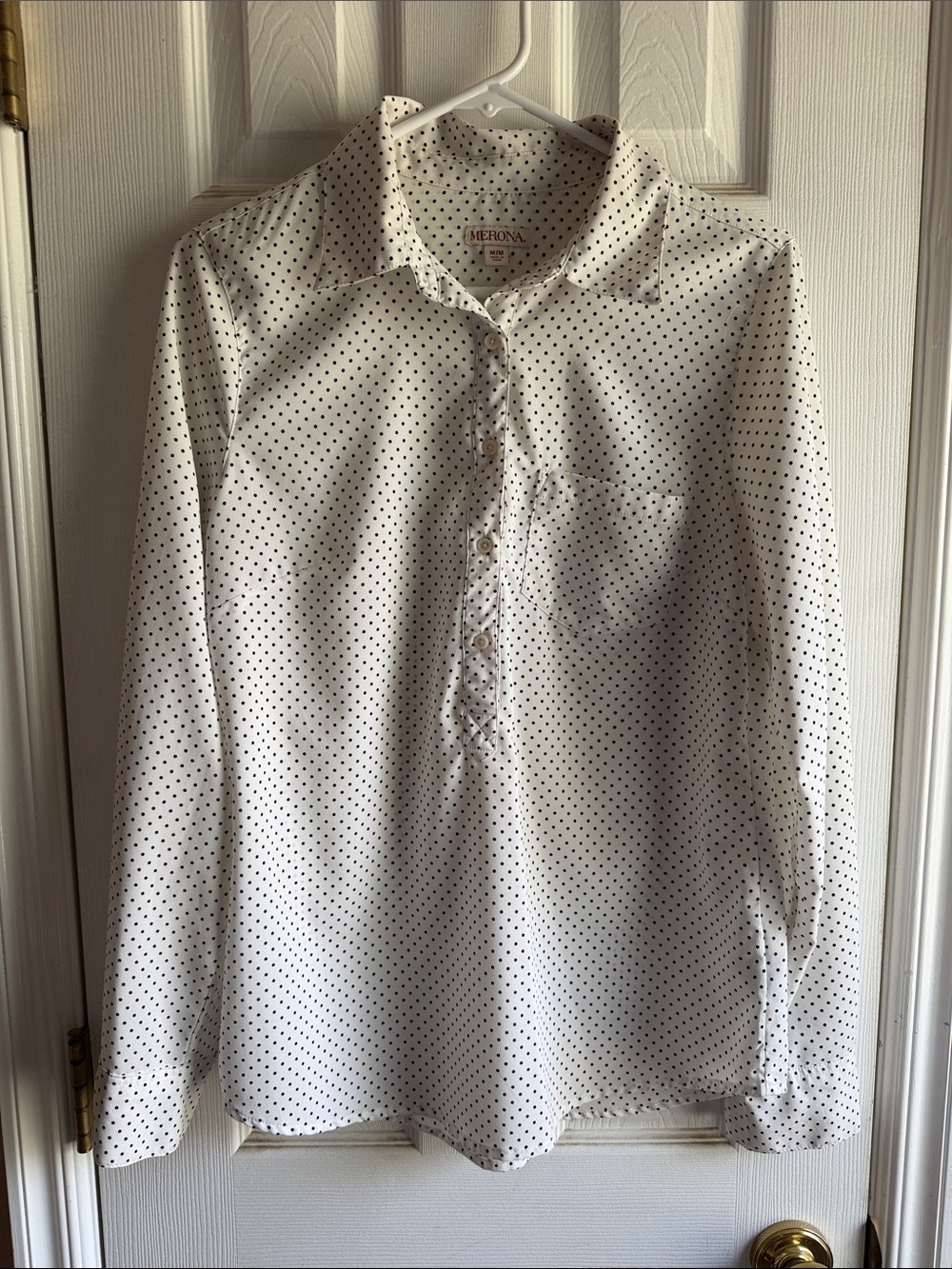 Merona White Button-Up Shirt with Black Polka Dots